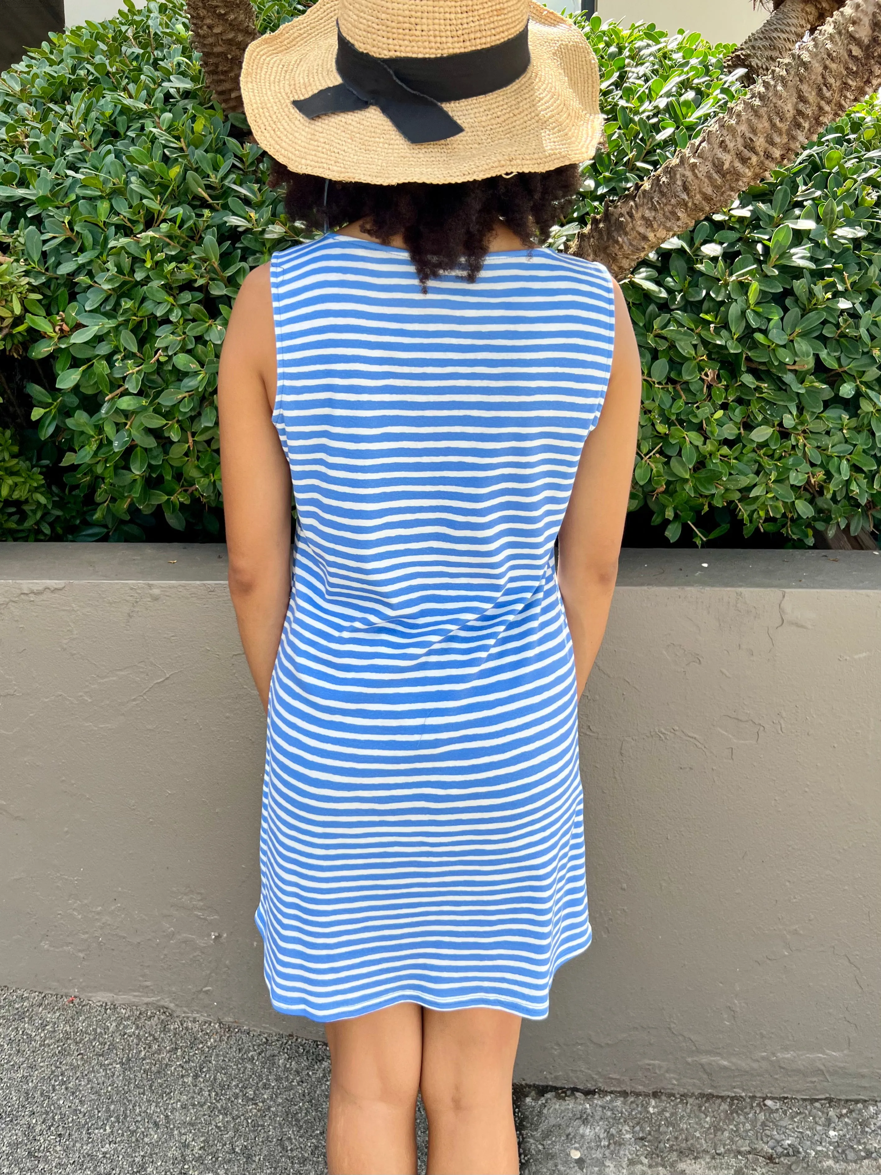 Saba Tank Dress - Chalk Stripe Marine Blue