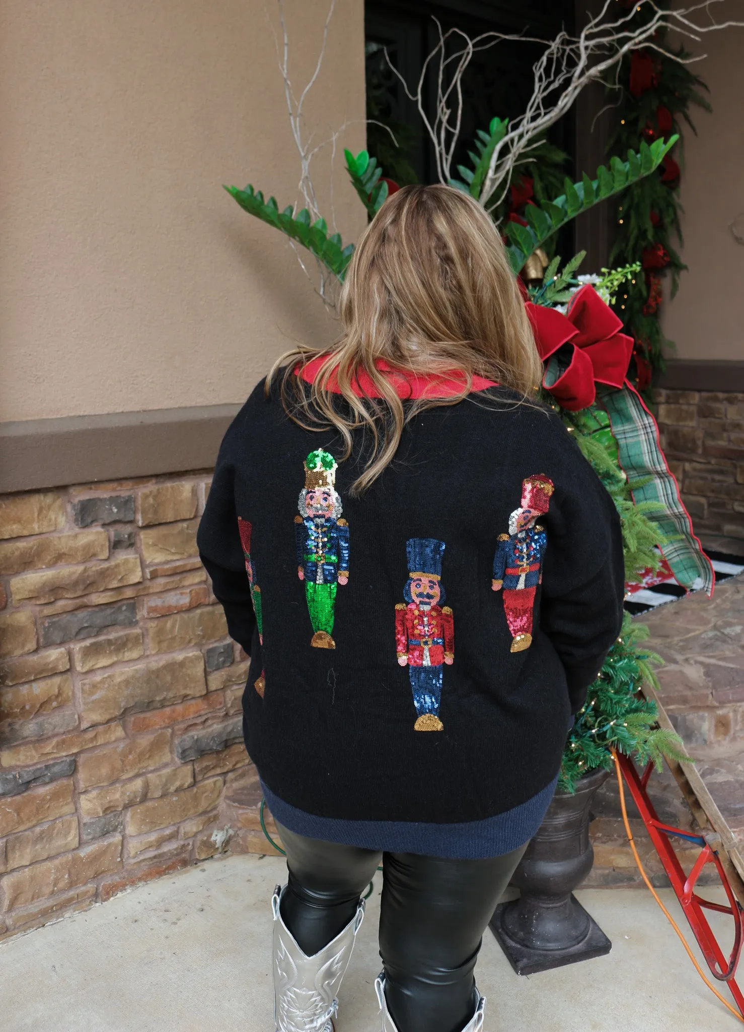 Sequin Nutcracker Color Block Black Cardigan