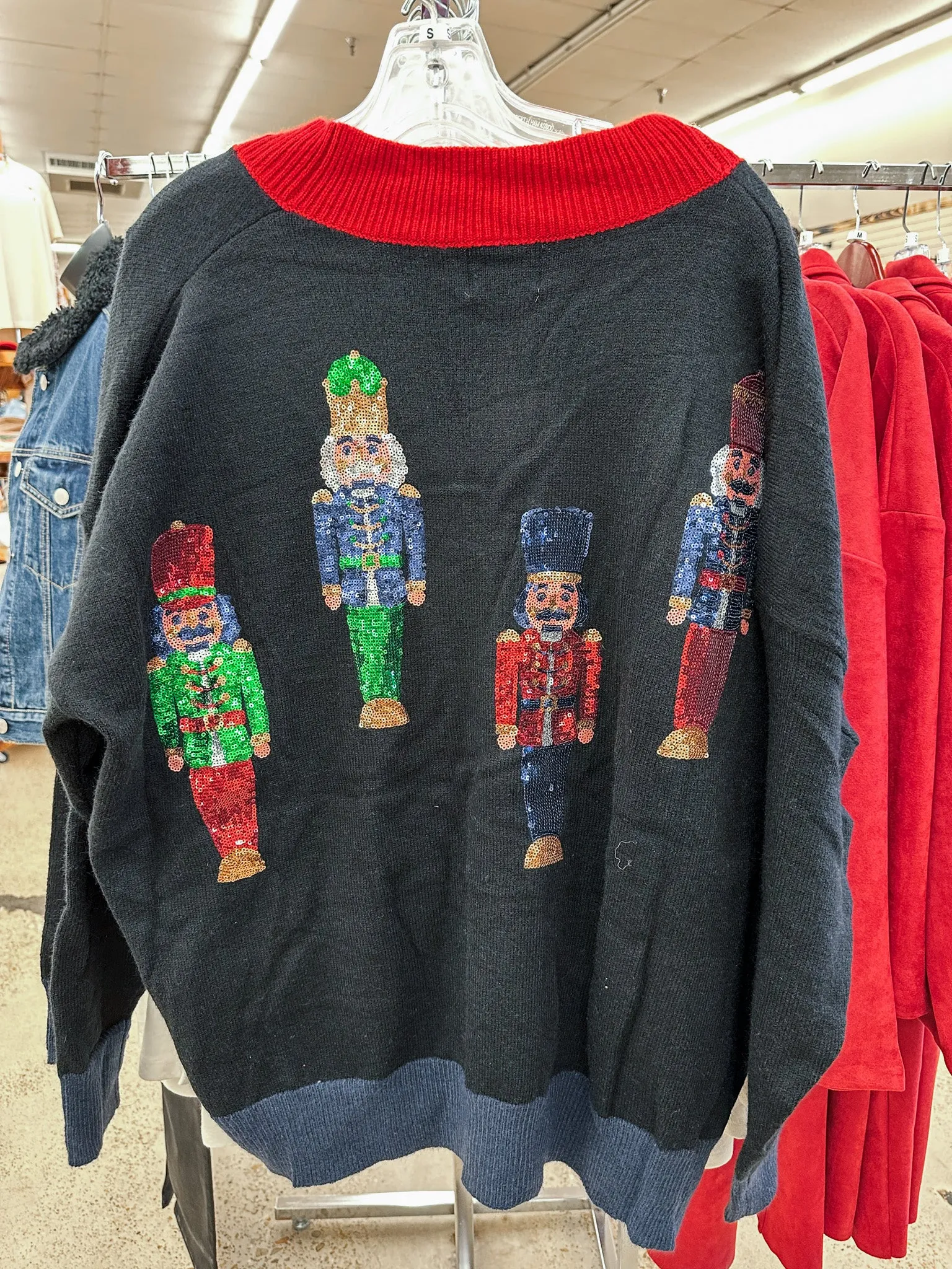 Sequin Nutcracker Color Block Black Cardigan