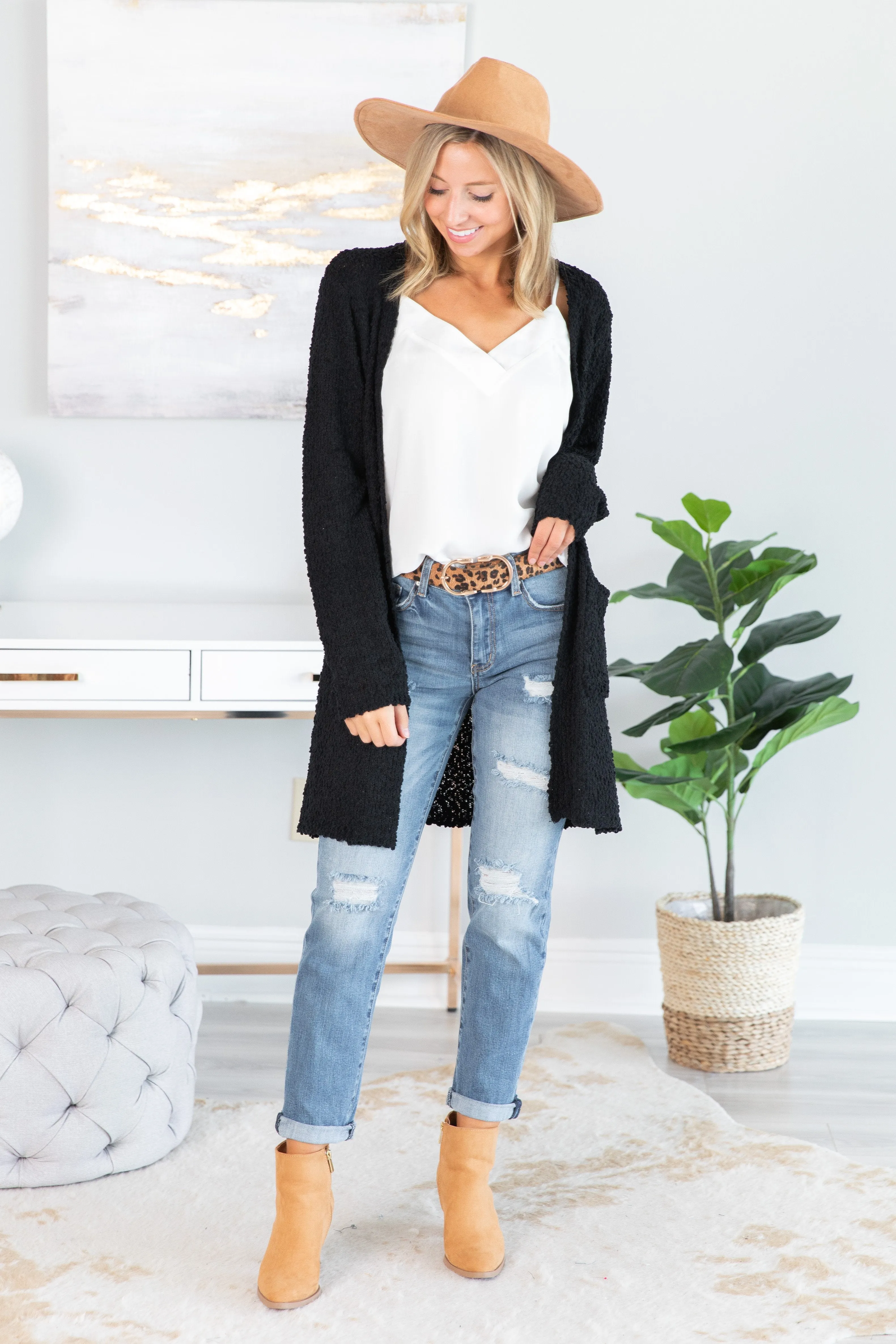Tell Somebody Black Popcorn Cardigan