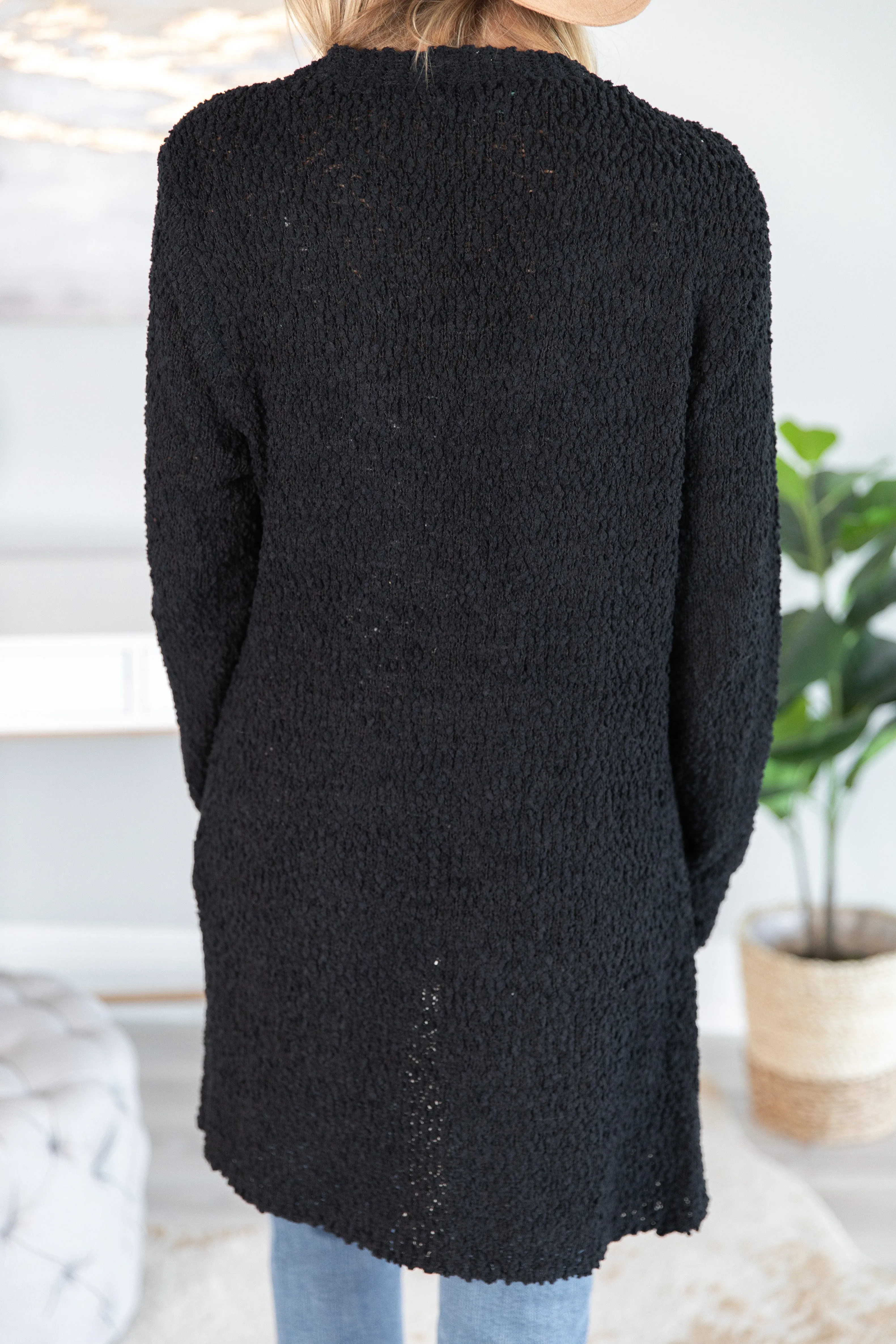 Tell Somebody Black Popcorn Cardigan