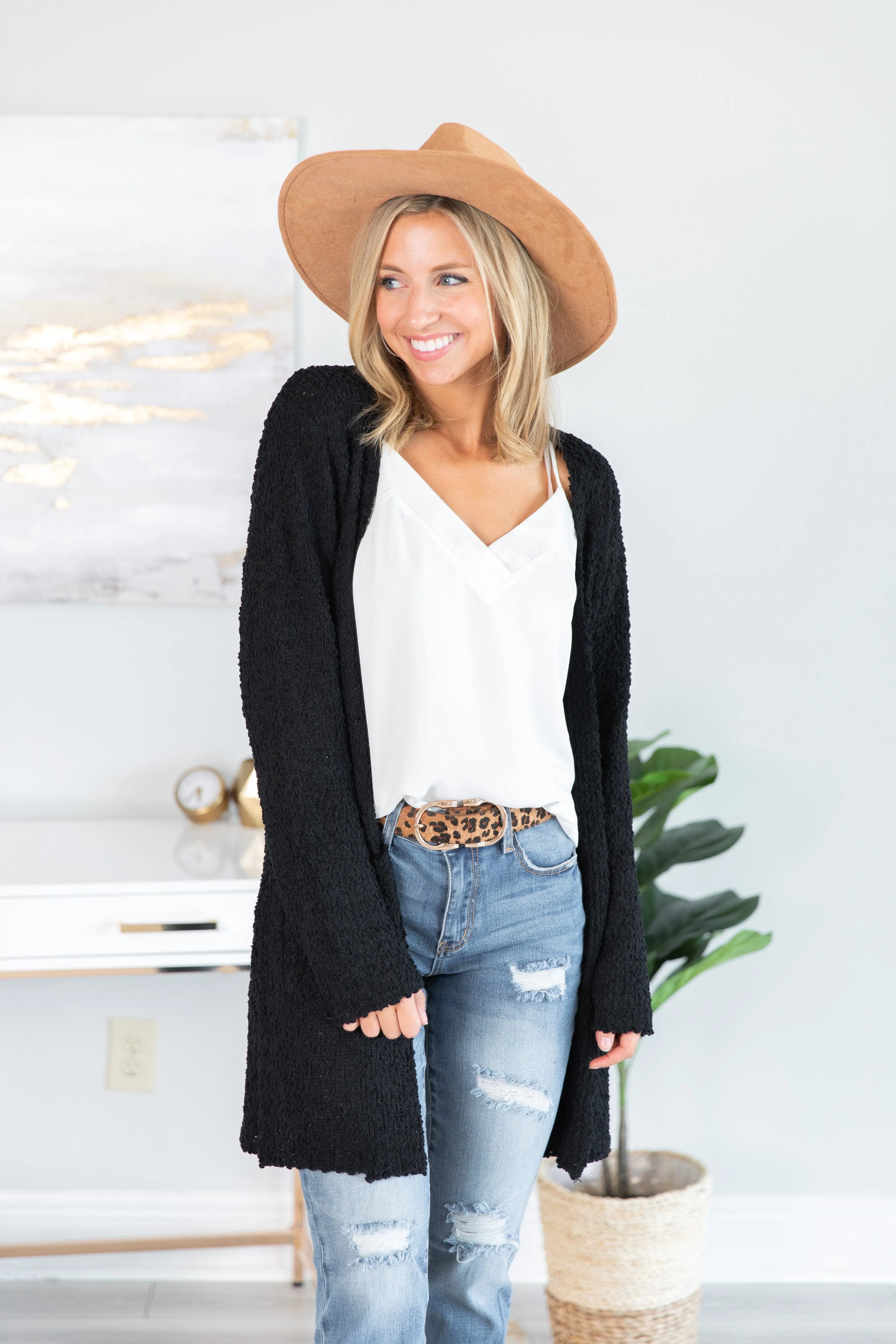 Tell Somebody Black Popcorn Cardigan
