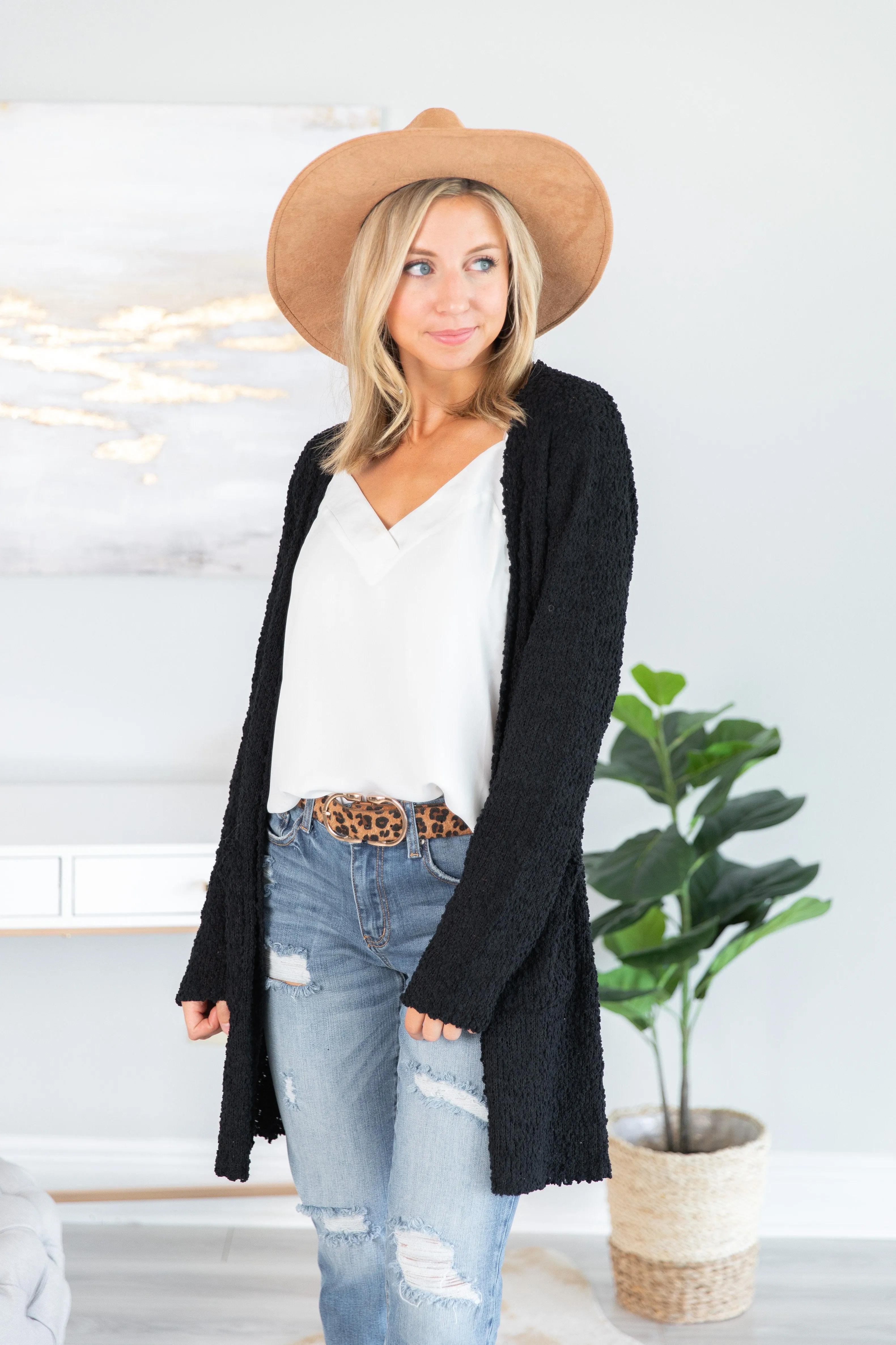 Tell Somebody Black Popcorn Cardigan