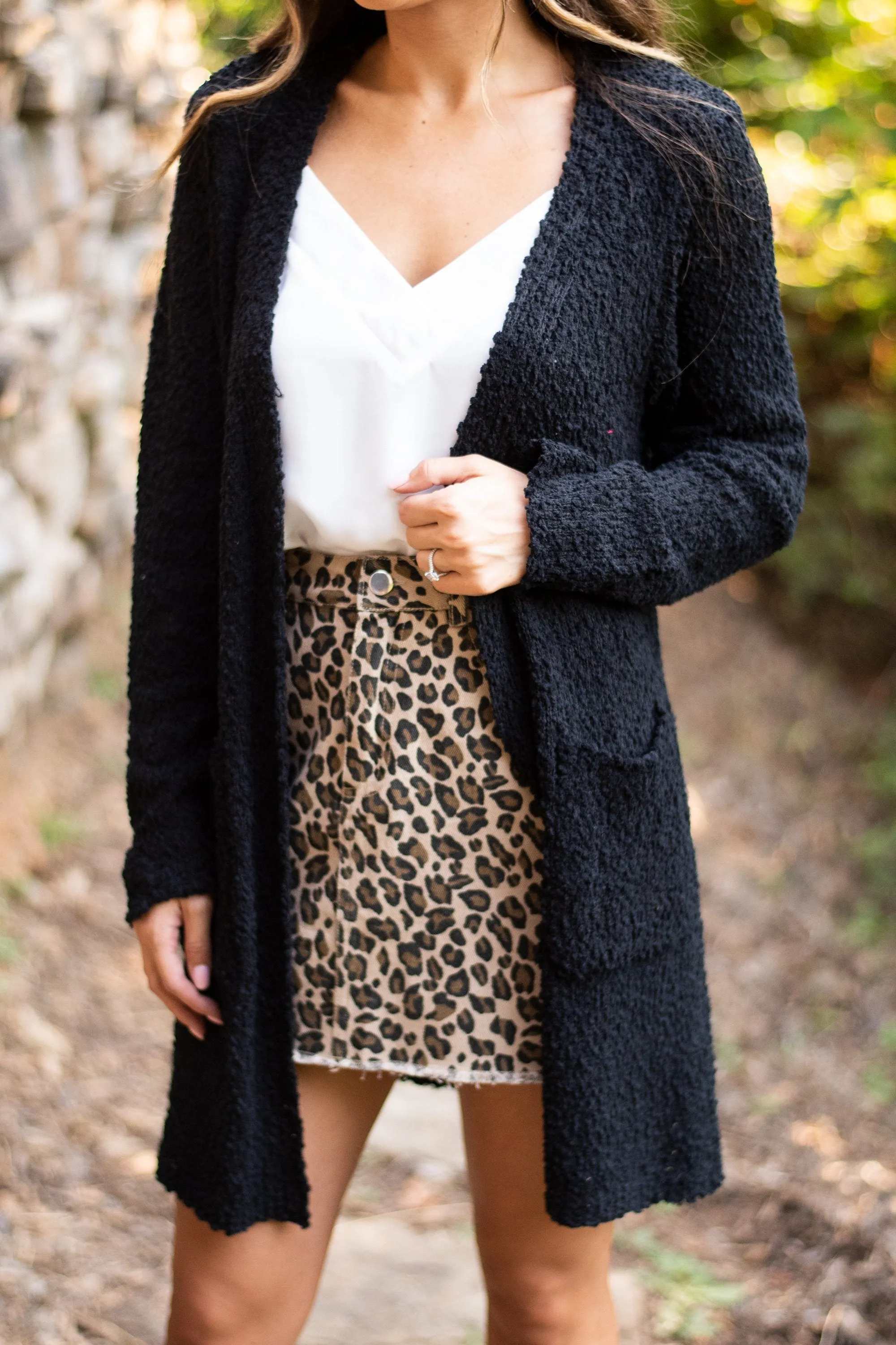 Tell Somebody Black Popcorn Cardigan