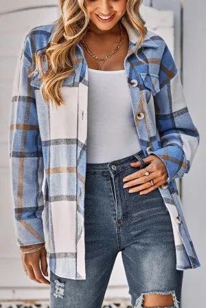 Turndown Collar Button Up Plaid Coat