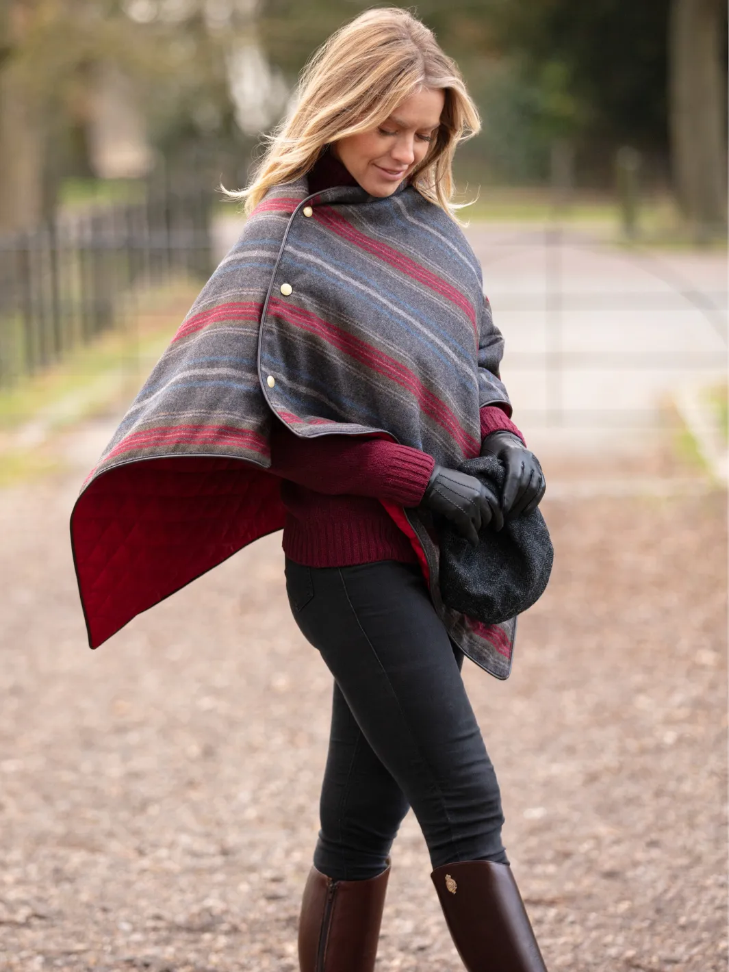 Tweed Shawl - Grey Red Blue Stripe