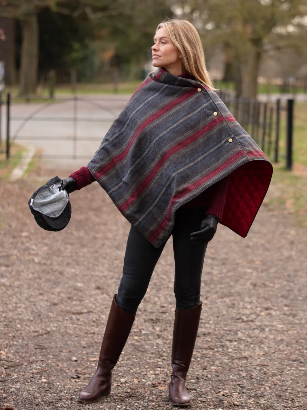 Tweed Shawl - Grey Red Blue Stripe