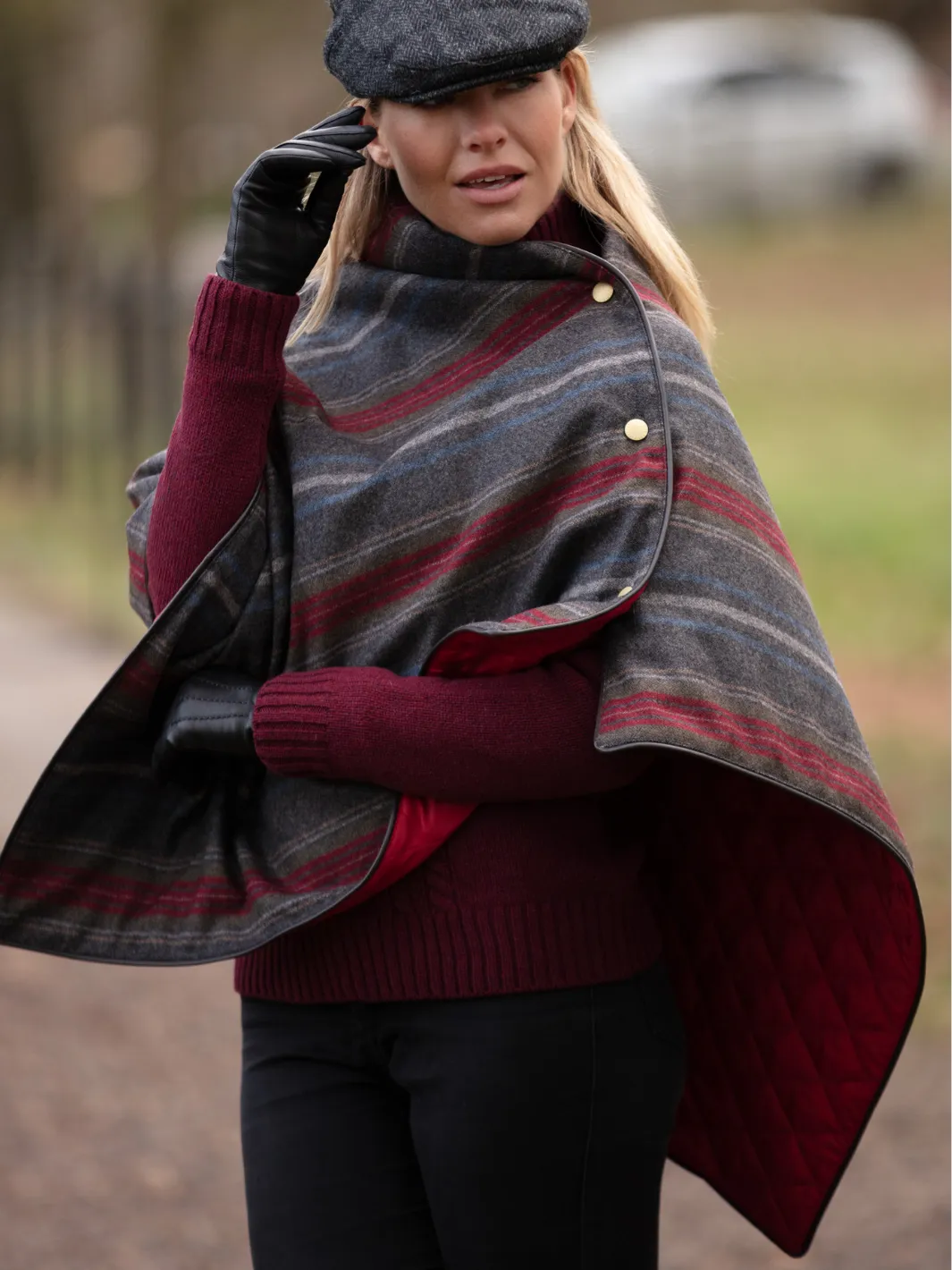 Tweed Shawl - Grey Red Blue Stripe