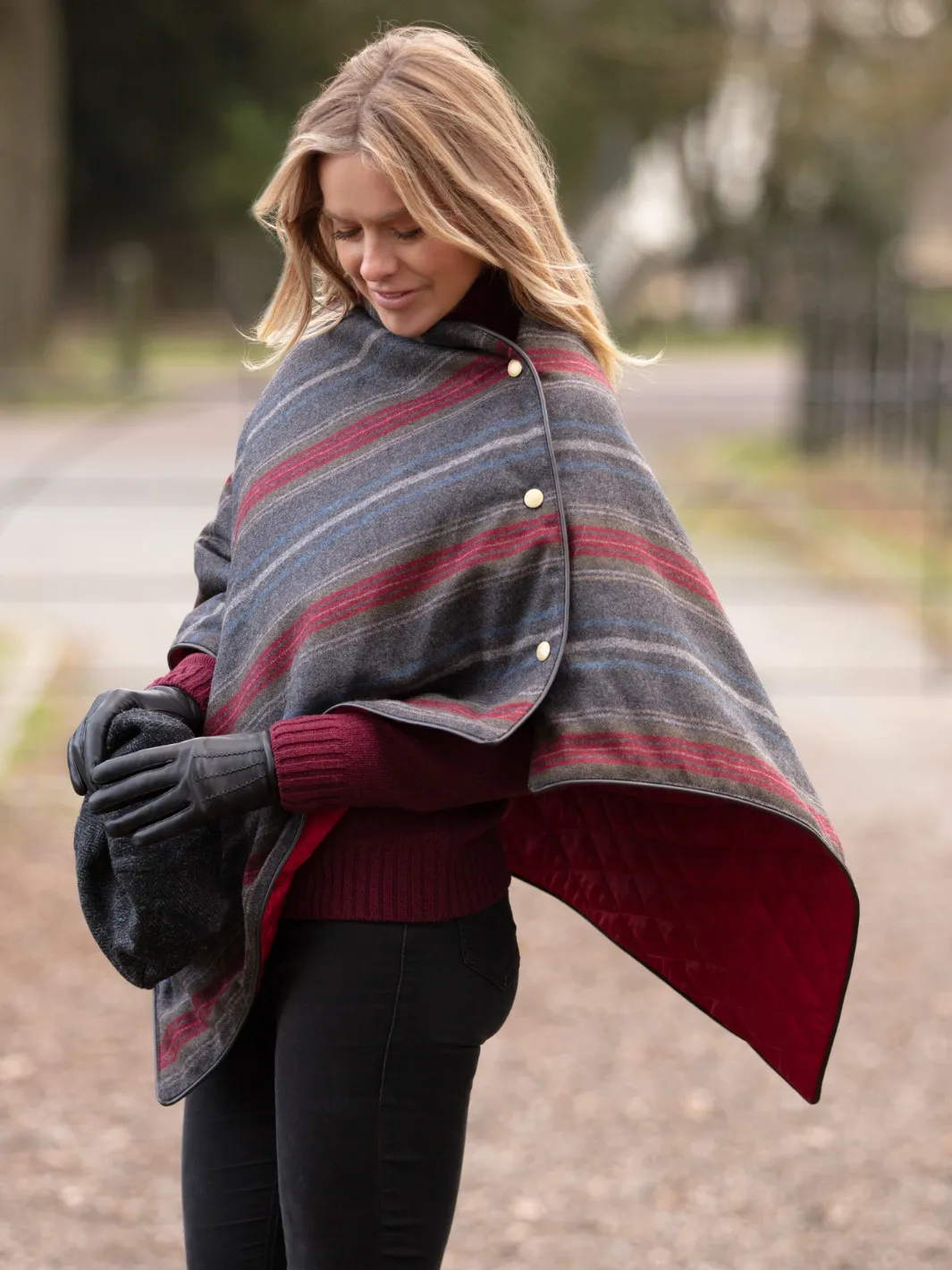 Tweed Shawl - Grey Red Blue Stripe