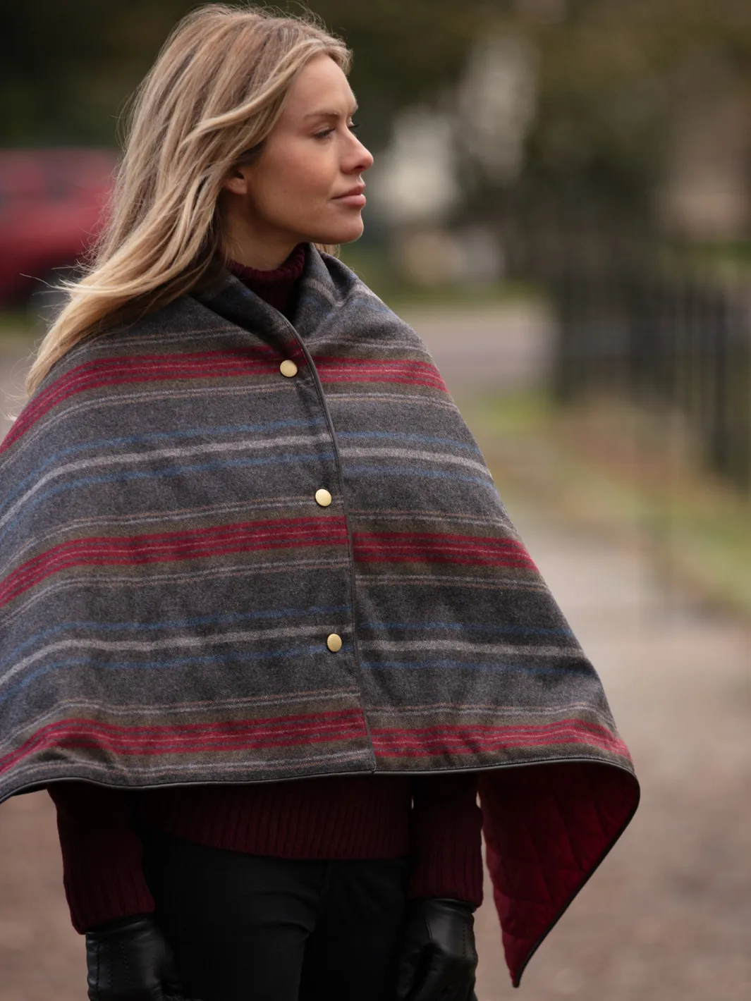 Tweed Shawl - Grey Red Blue Stripe