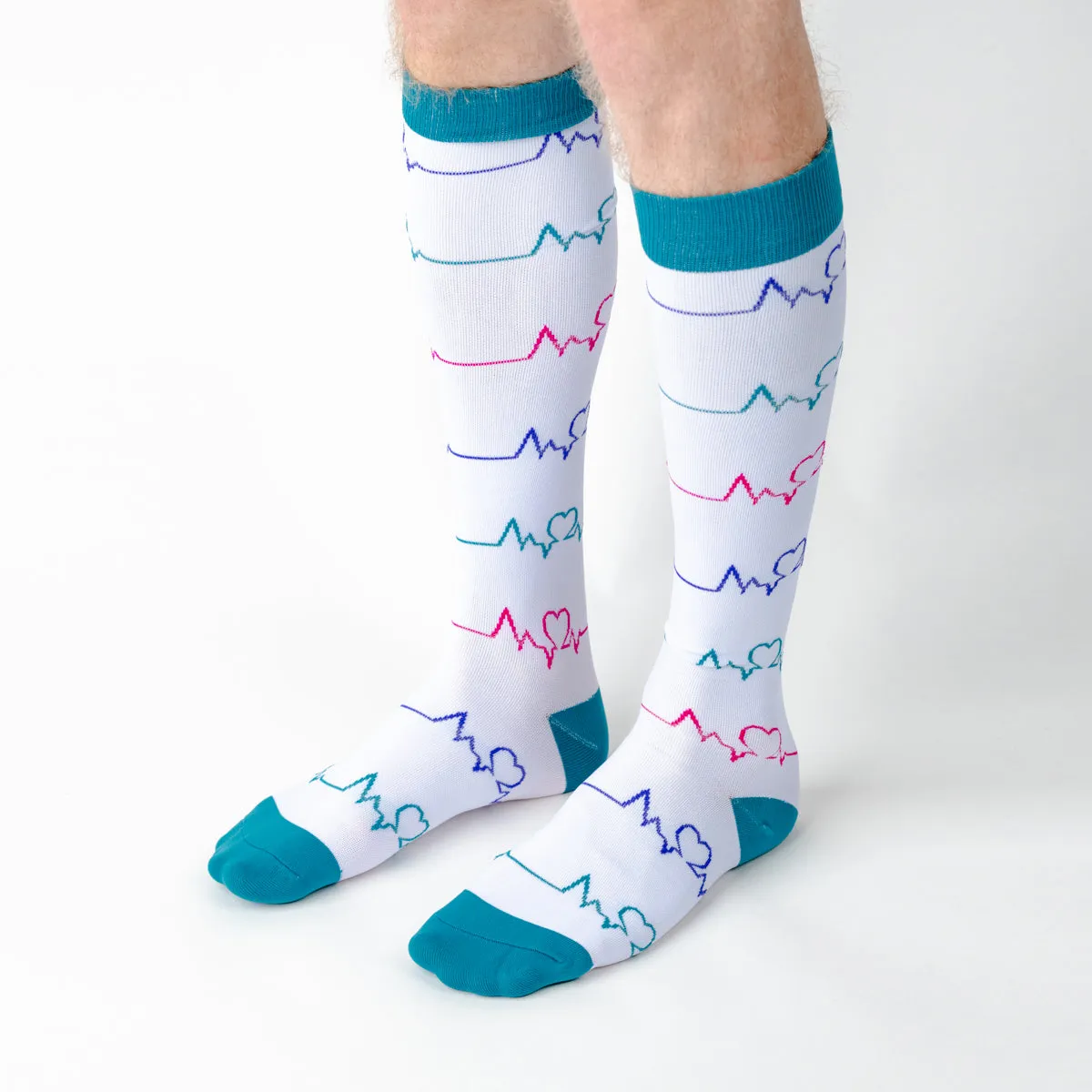 White Heart Compression Socks