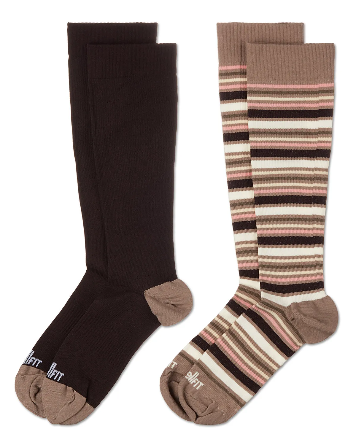 Women's 2 Pair Pack Multi Stripes/ Solid Compression Socks