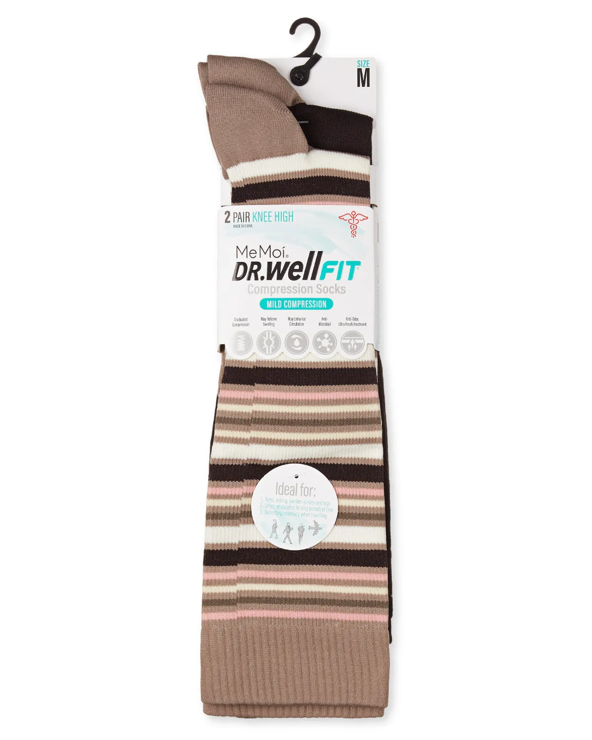 Women's 2 Pair Pack Multi Stripes/ Solid Compression Socks
